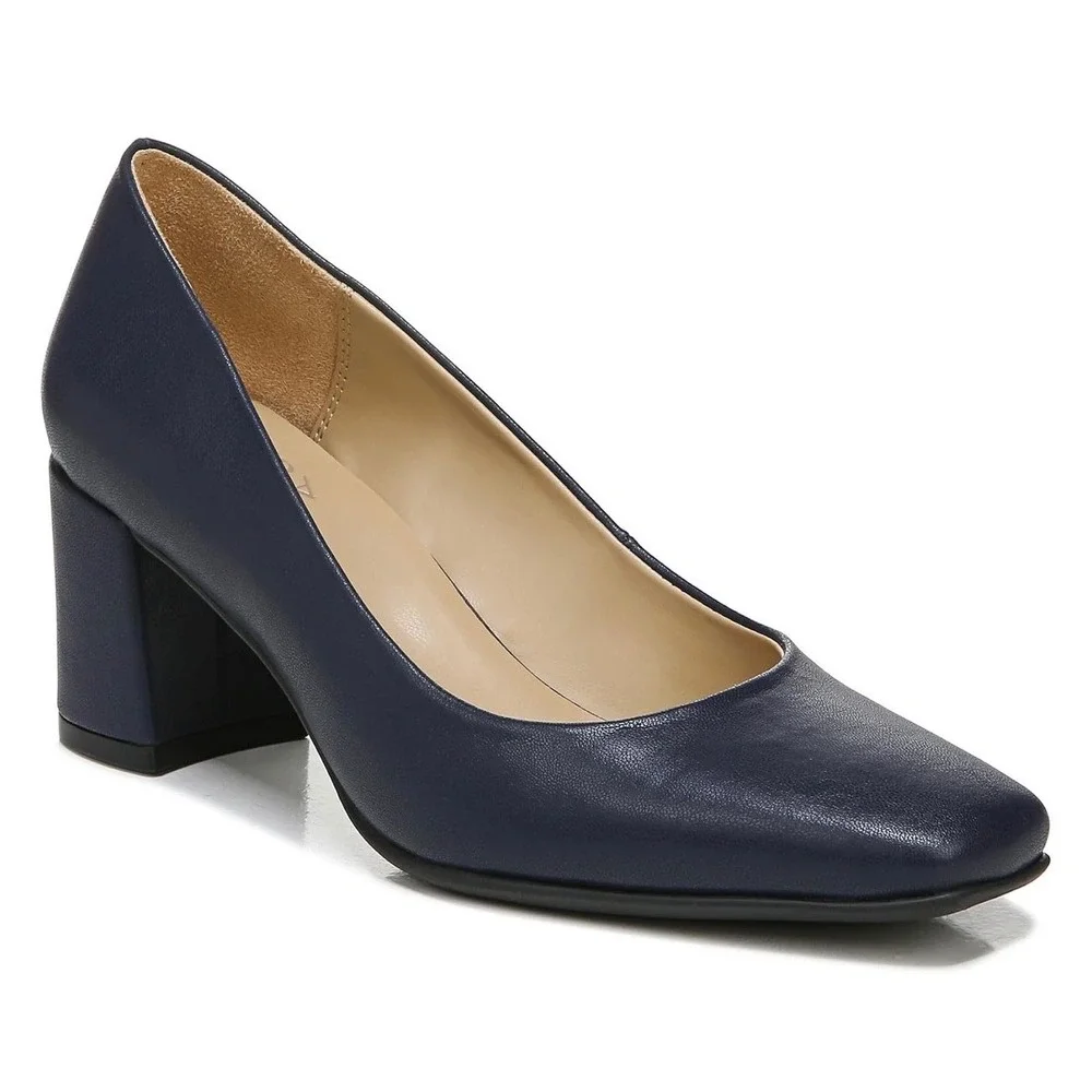 Naturalizer Warner Navy Blue Square Toe Block Heel Pumps Womens Size 10M Comfort